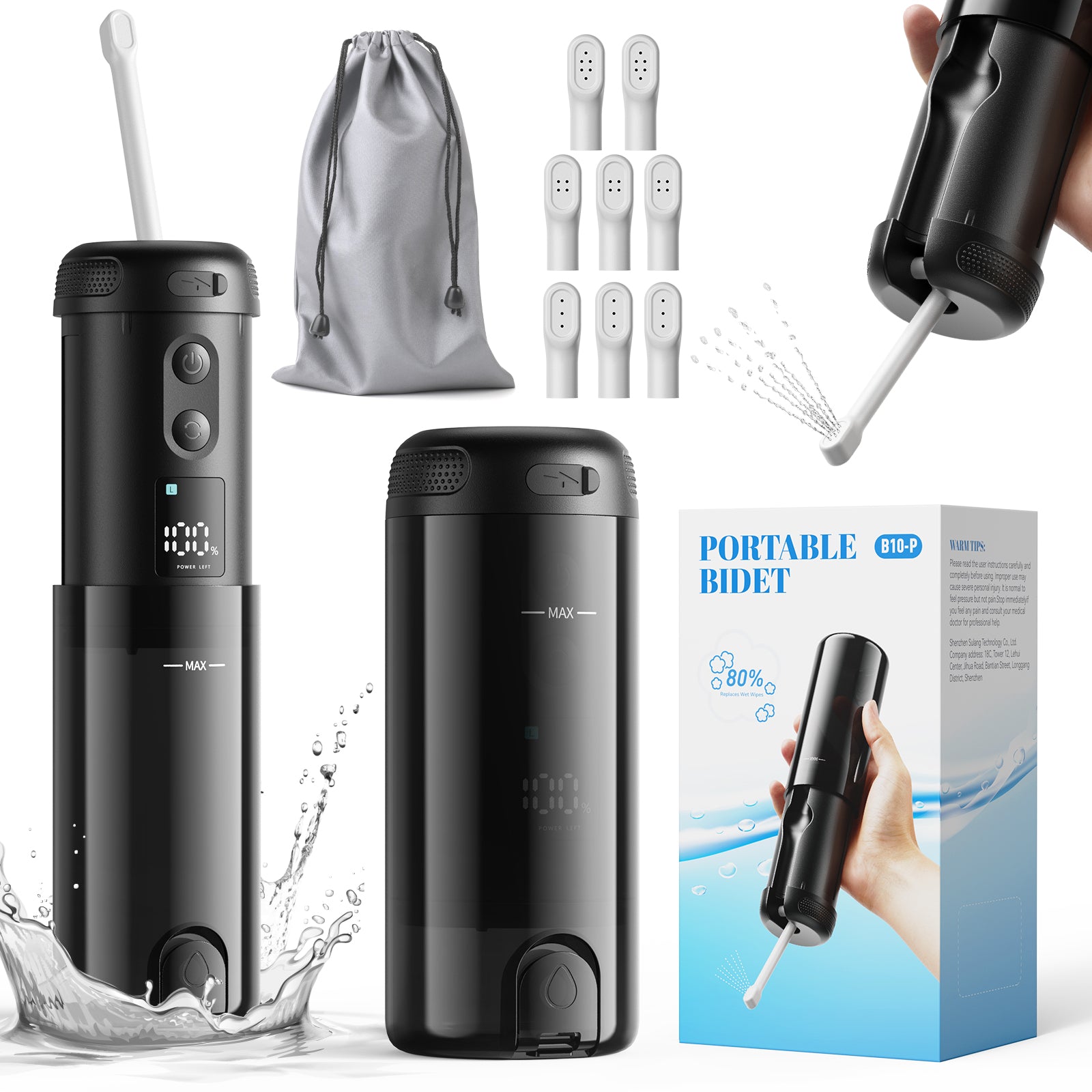 Handheld Electric Smart Bidet – Portable Travel Bidet with 5 Spray Modes, IP67 Waterproof & Swappable Nozzles for Baby, Postpartum & Daily Care